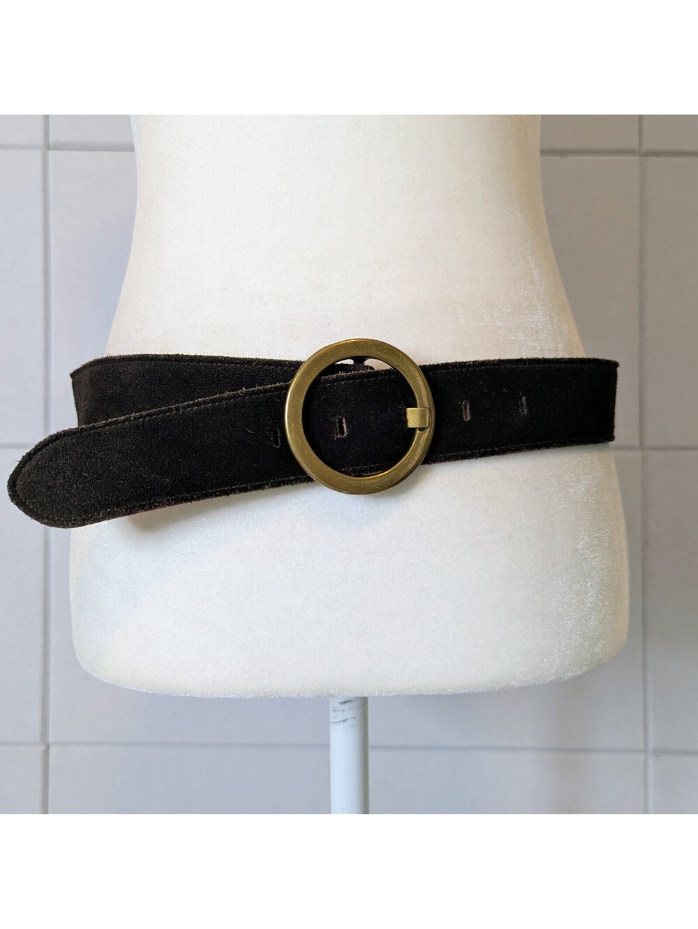 Vintage 90s Banana Republic dark brown suede leather O-ring belt